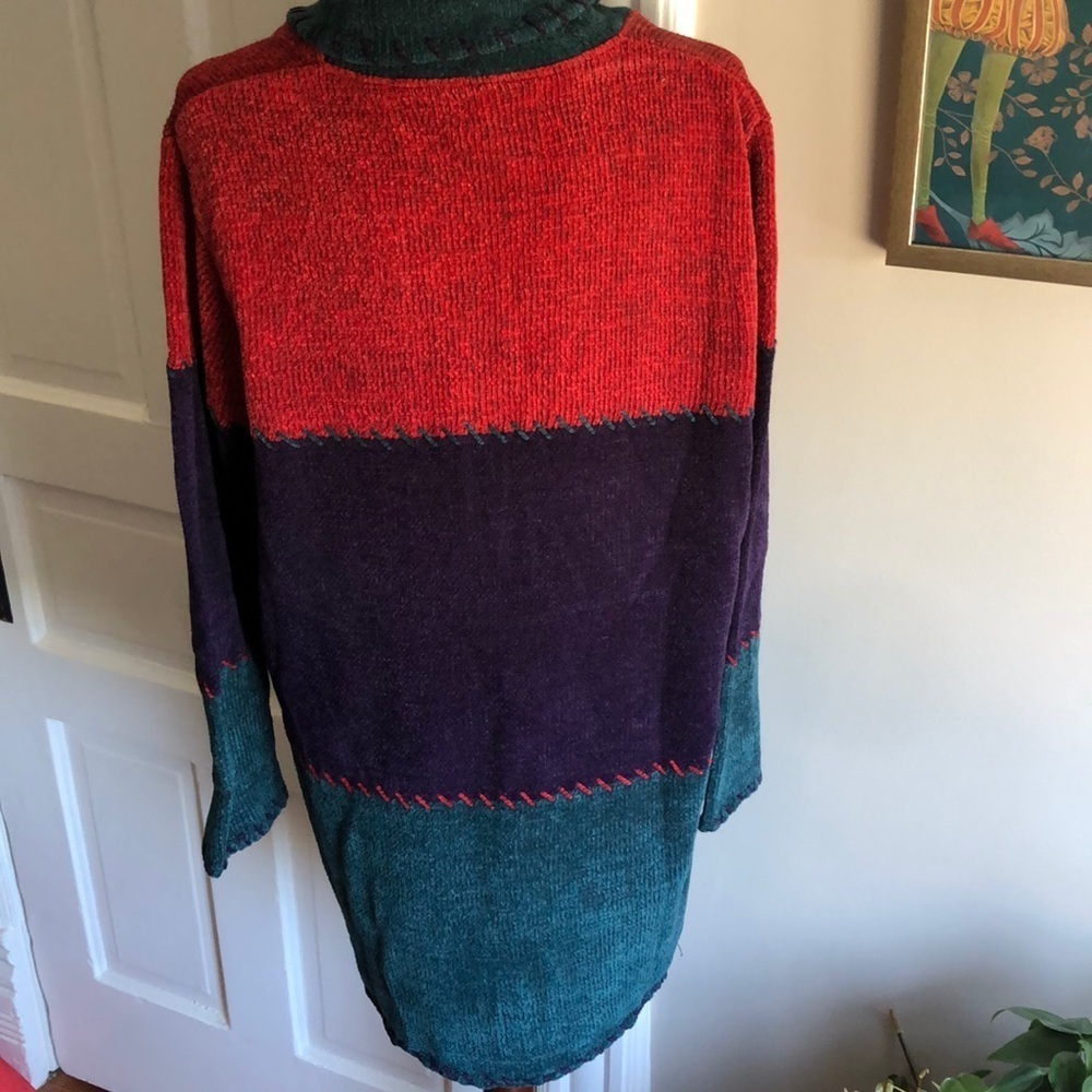 Vintage 90s Studio Works Patchwork Stitch Longline Chenille Knit Cardigan - Picture 7 of 10